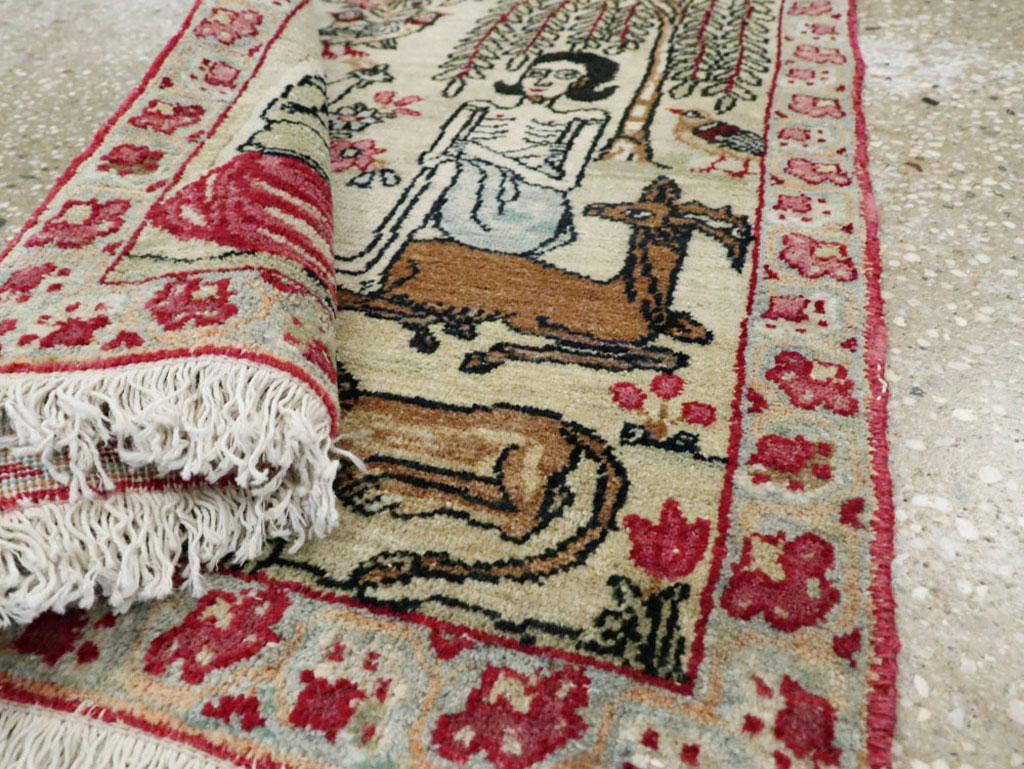 Vintage Persian Kerman Pictorial Rug (Pair: 1 of 2), No.23134 - Staging