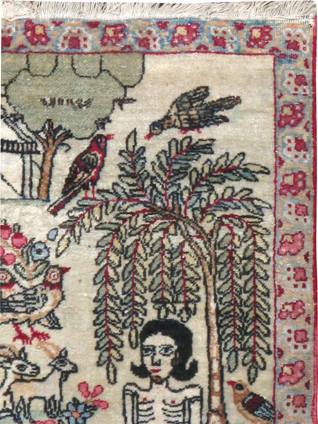 Vintage Persian Kerman Pictorial Rug (Pair: 2 of 2), No.23135 - Staging