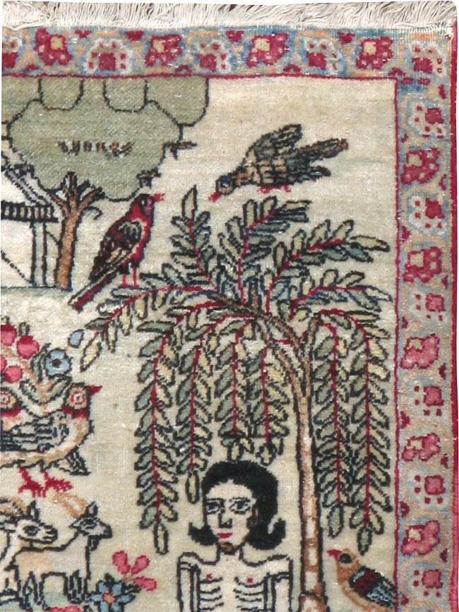 Vintage Persian Kerman Pictorial Rug (Pair: 2 of 2), No.23135 - Staging
