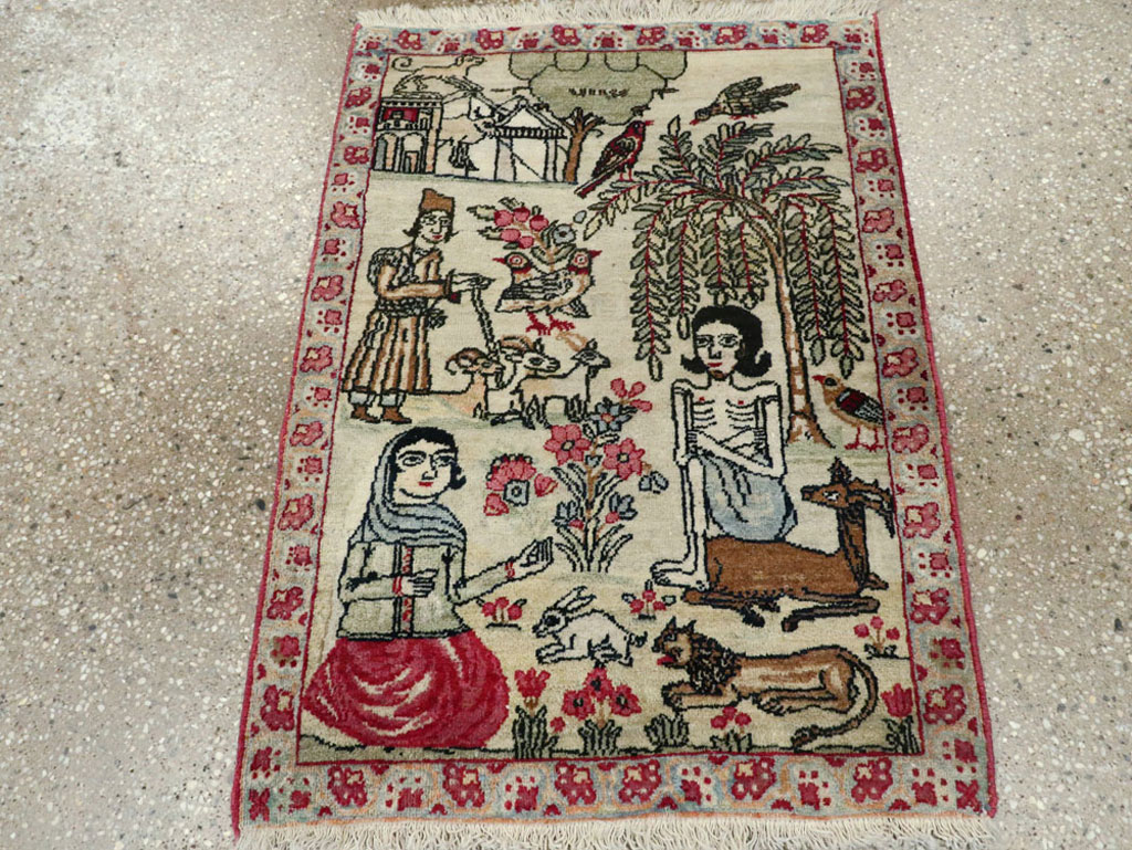 Vintage Persian Kerman Pictorial Rug (Pair: 2 of 2), No.23135 - Staging