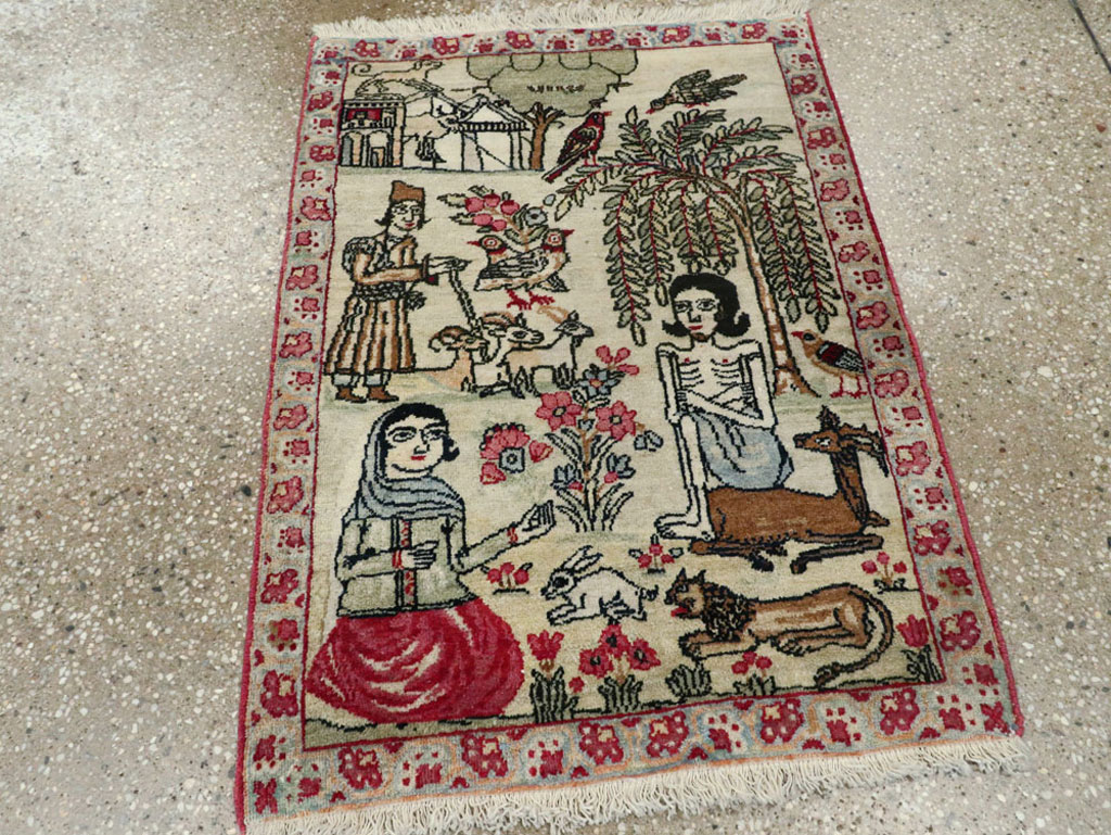 Vintage Persian Kerman Pictorial Rug (Pair: 2 of 2), No.23135 - Staging