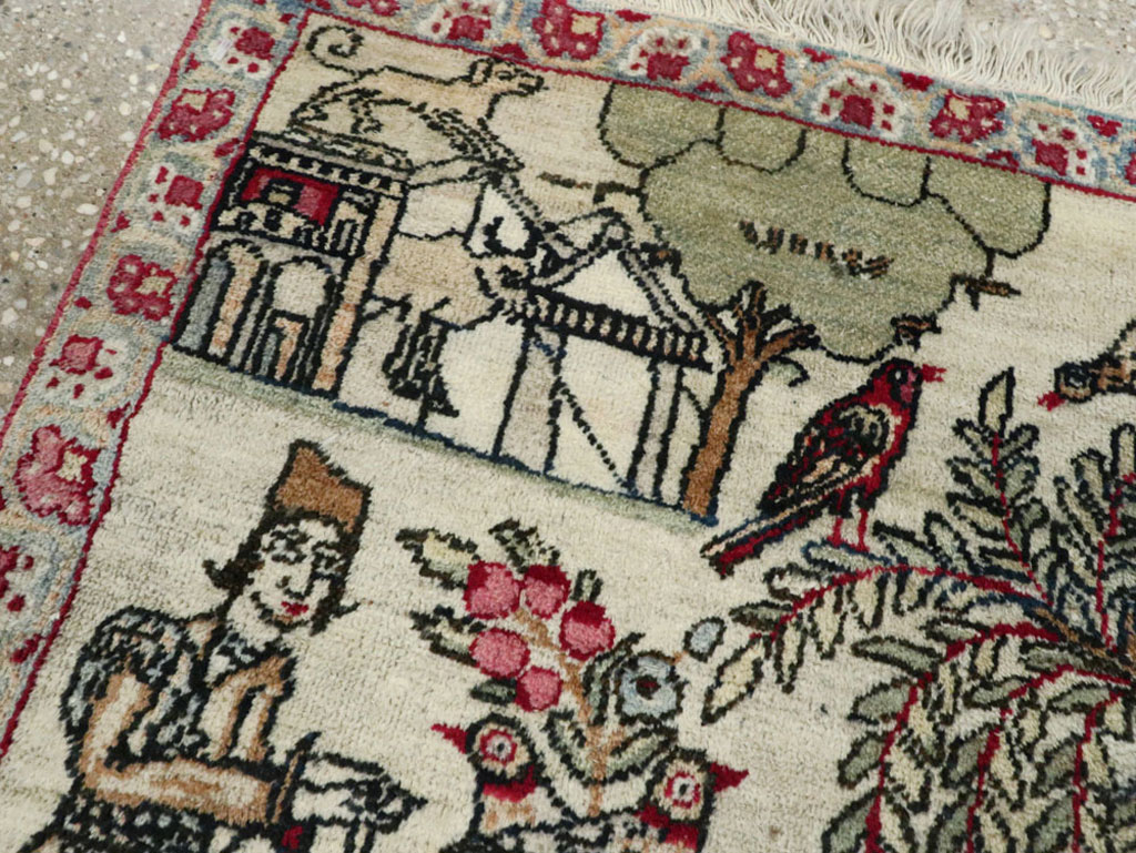 Vintage Persian Kerman Pictorial Rug (Pair: 2 of 2), No.23135 - Staging