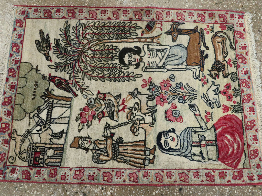 Vintage Persian Kerman Pictorial Rug (Pair: 2 of 2), No.23135 - Staging