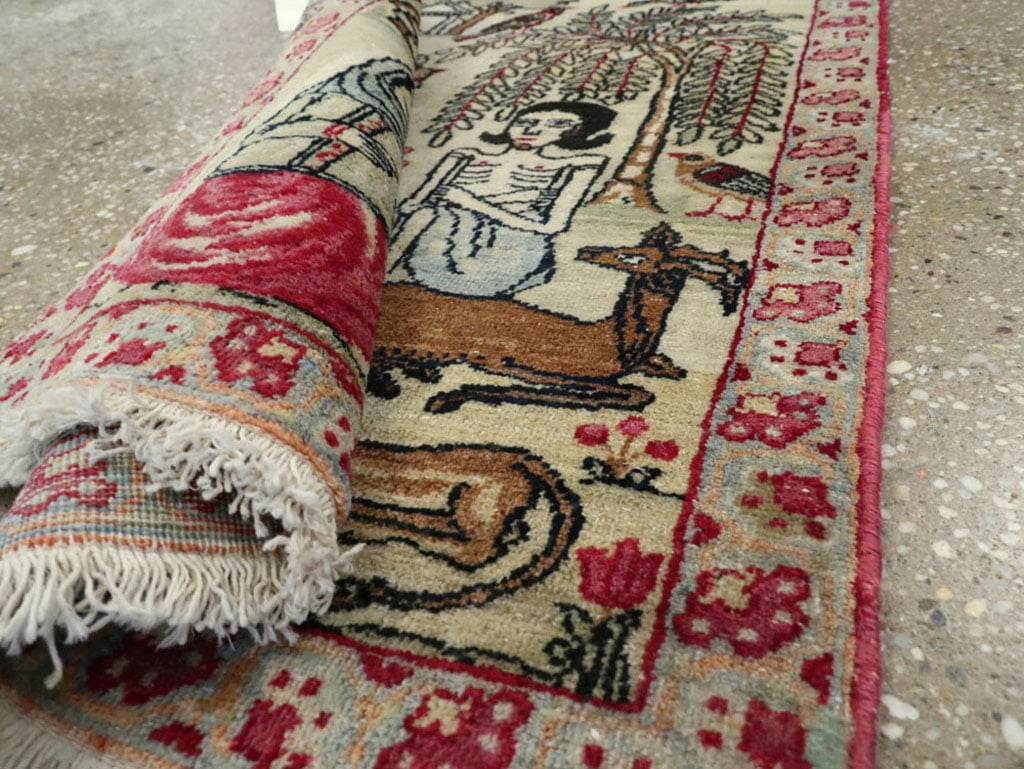 Vintage Persian Kerman Pictorial Rug (Pair: 2 of 2), No.23135 - Staging