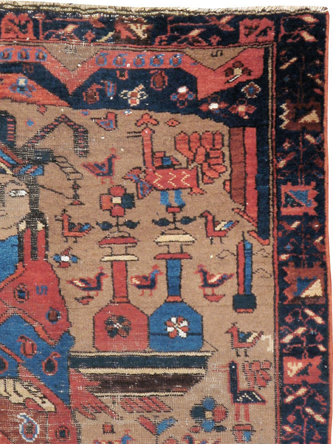 Antique Persian Bakhtiari Pictorial Rug, No.23200 - Staging