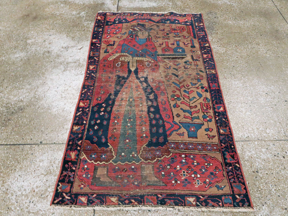 Antique Persian Bakhtiari Pictorial Rug, No.23200 - Staging