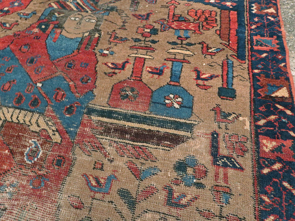 Antique Persian Bakhtiari Pictorial Rug, No.23200 - Staging