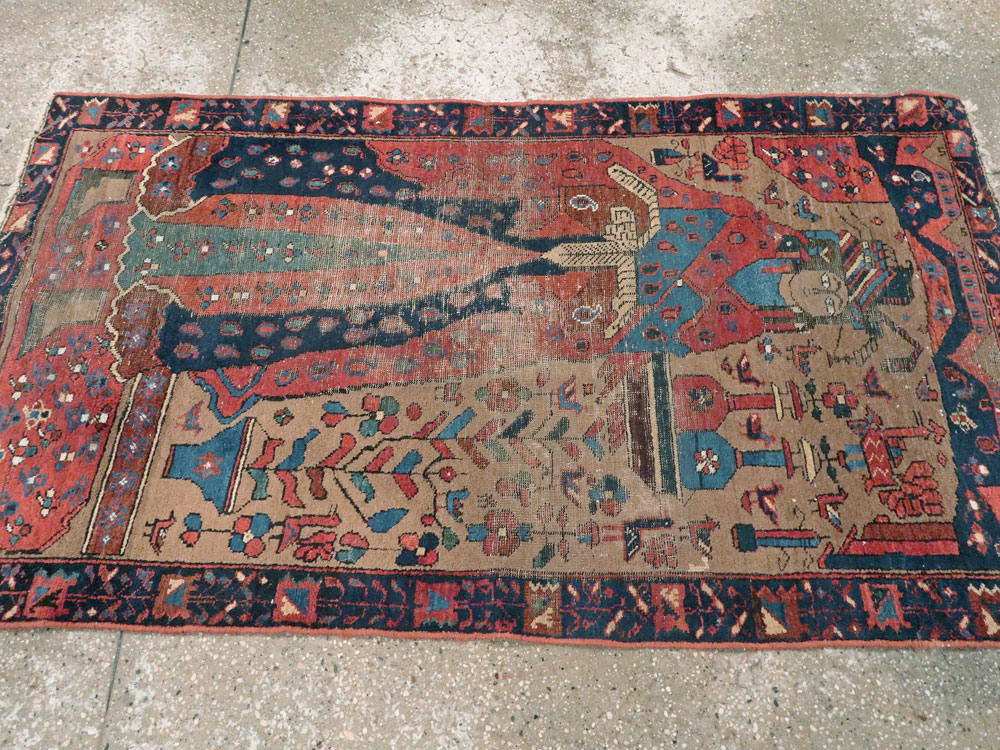 Antique Persian Bakhtiari Pictorial Rug, No.23200 - Staging