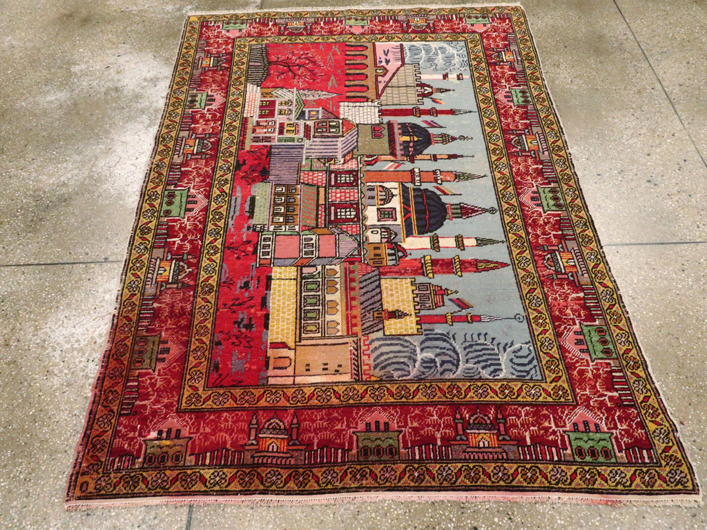 Vintage Anatolian Pictorial Rug, No.23202 - Staging