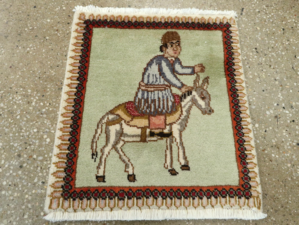 Vintage Persian Tabriz Pictorial Rug, No.23215 - Staging