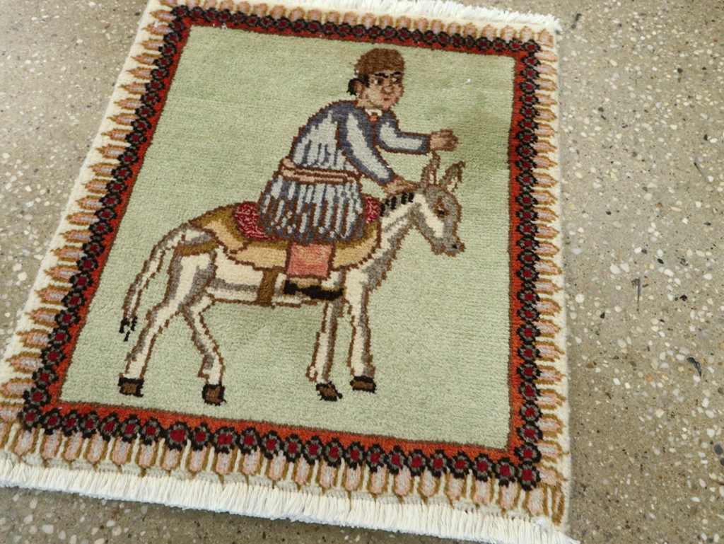 Vintage Persian Tabriz Pictorial Rug, No.23215 - Staging