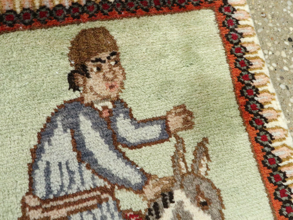 Vintage Persian Tabriz Pictorial Rug, No.23215 - Staging