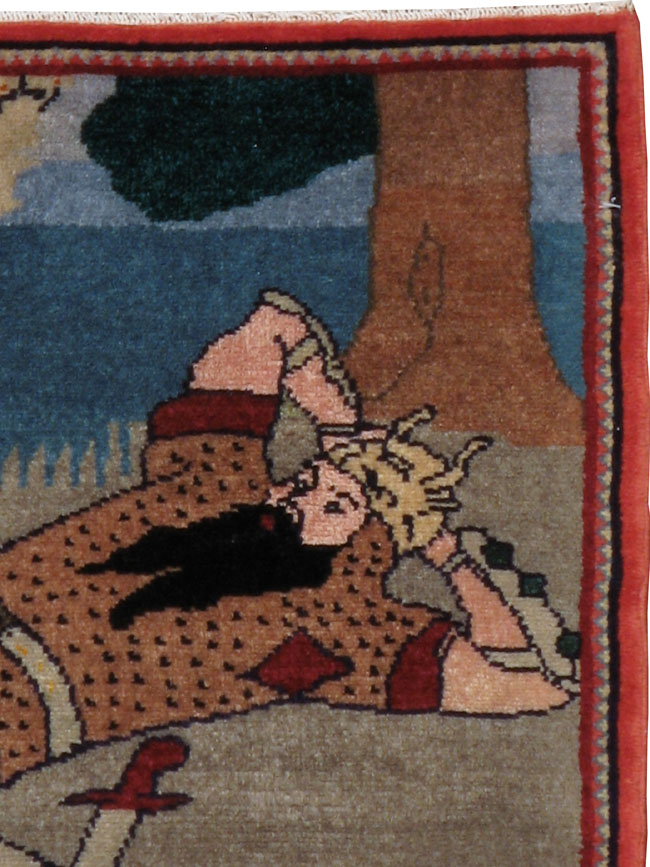 Vintage Persian Malayer Pictorial Rug, No.23216 - Staging