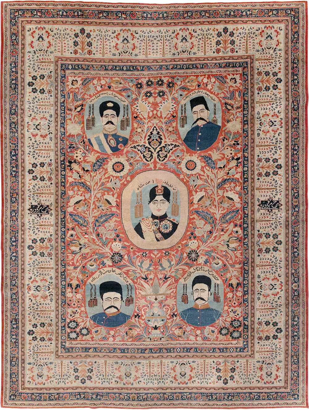 Antique Persian Pictorial Khorassan Room Size Carpet, No.23267 - Staging
