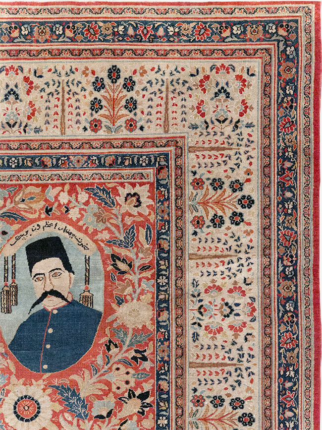 Antique Persian Pictorial Khorassan Room Size Carpet, No.23267 - Staging