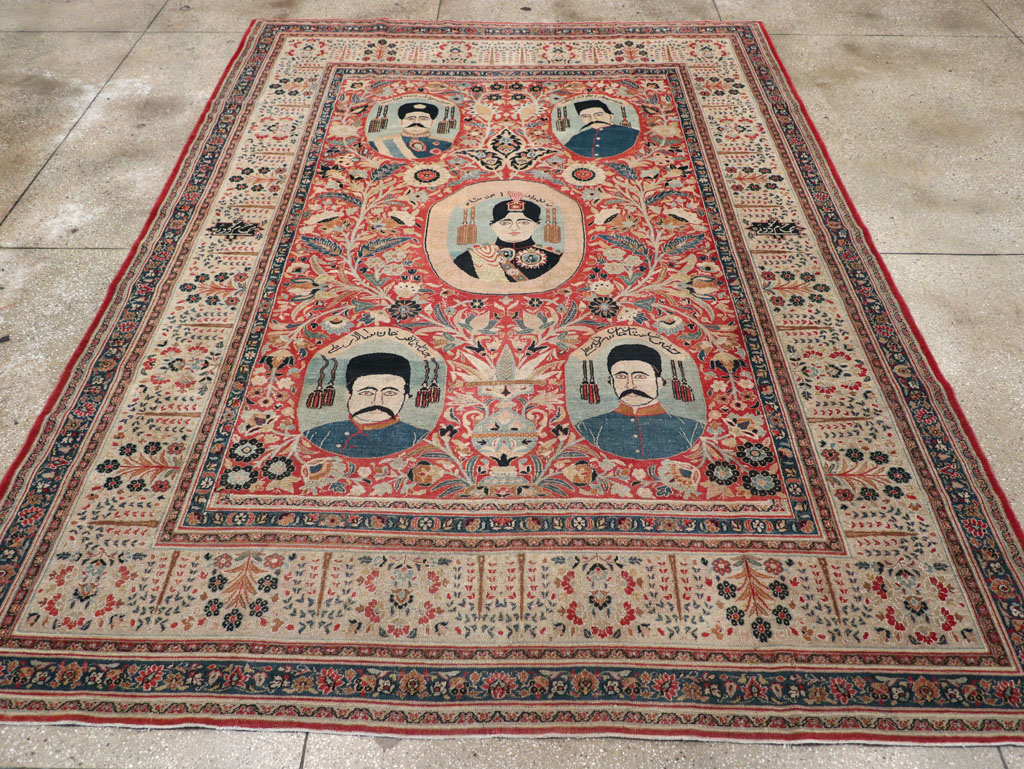 Antique Persian Pictorial Khorassan Room Size Carpet, No.23267 - Staging