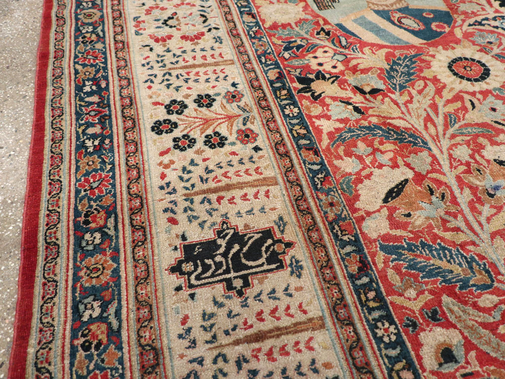 Antique Persian Pictorial Khorassan Room Size Carpet, No.23267 - Staging