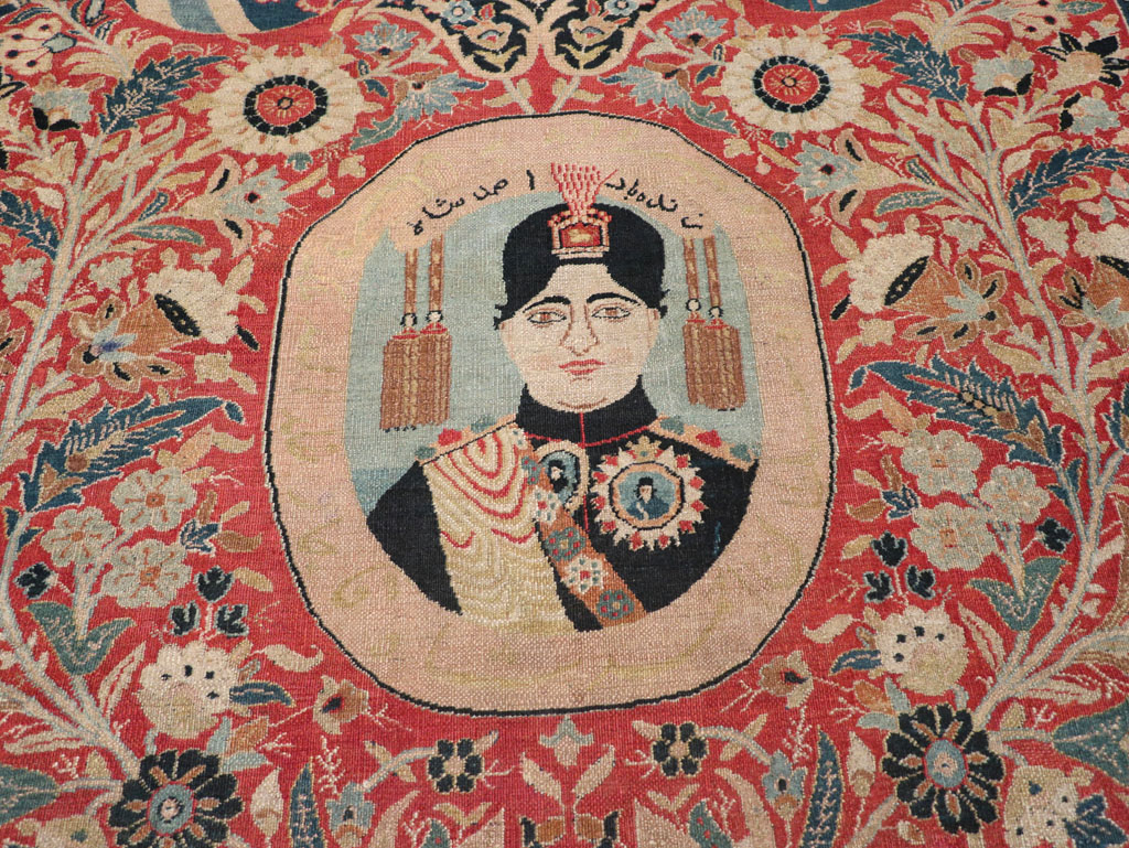 Antique Persian Pictorial Khorassan Room Size Carpet, No.23267 - Staging