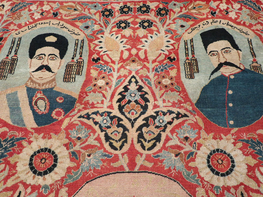 Antique Persian Pictorial Khorassan Room Size Carpet, No.23267 - Staging