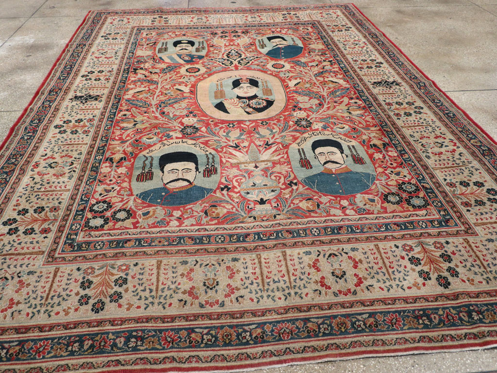 Antique Persian Pictorial Khorassan Room Size Carpet, No.23267 - Staging