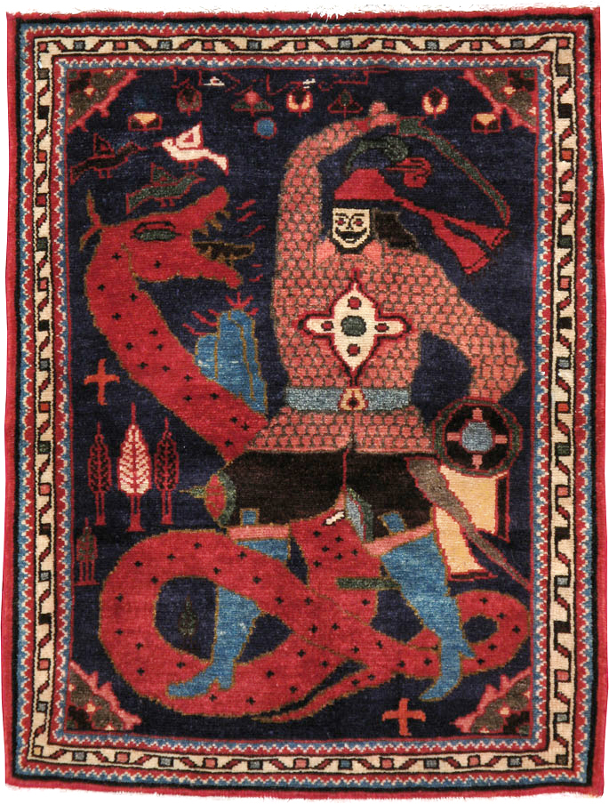 Vintage Persian Tabriz Pictorial Rug, No.23316 - Staging