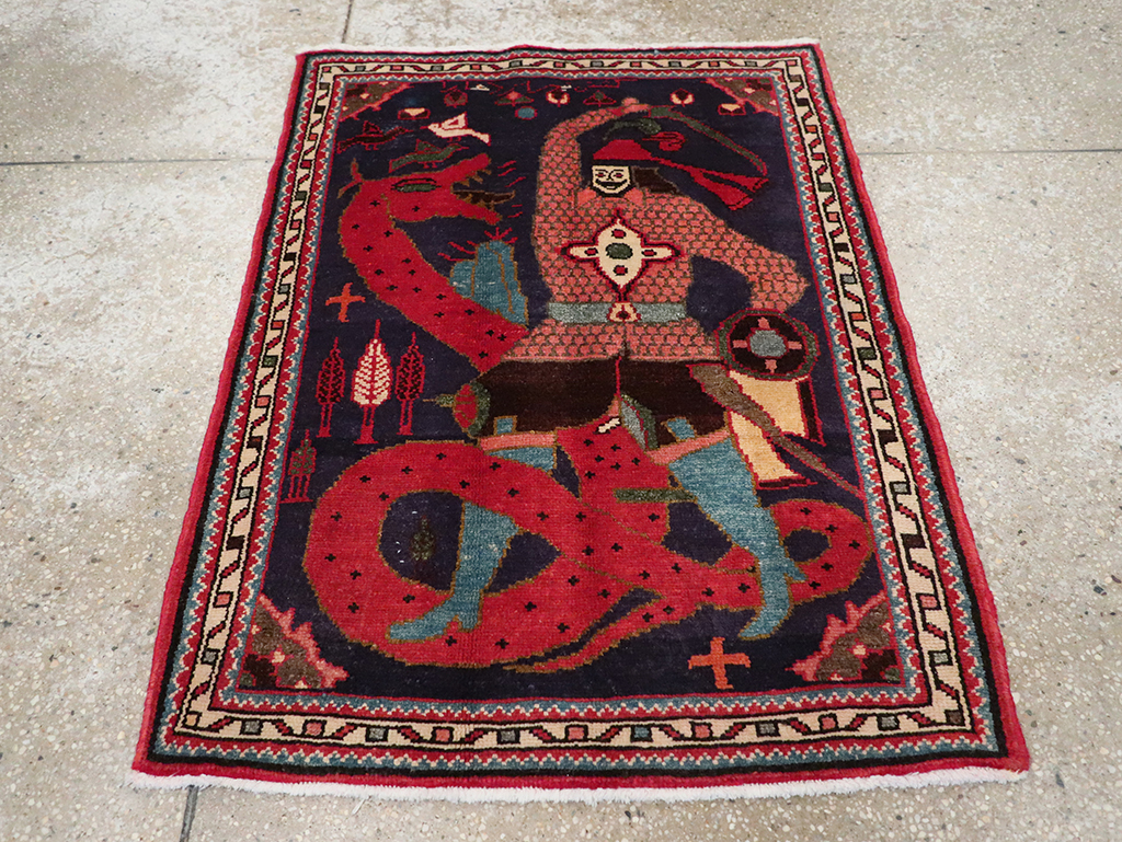 Vintage Persian Tabriz Pictorial Rug, No.23316 - Staging