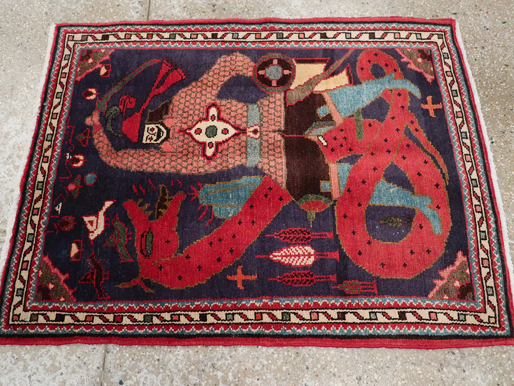 Vintage Persian Tabriz Pictorial Rug, No.23316 - Staging