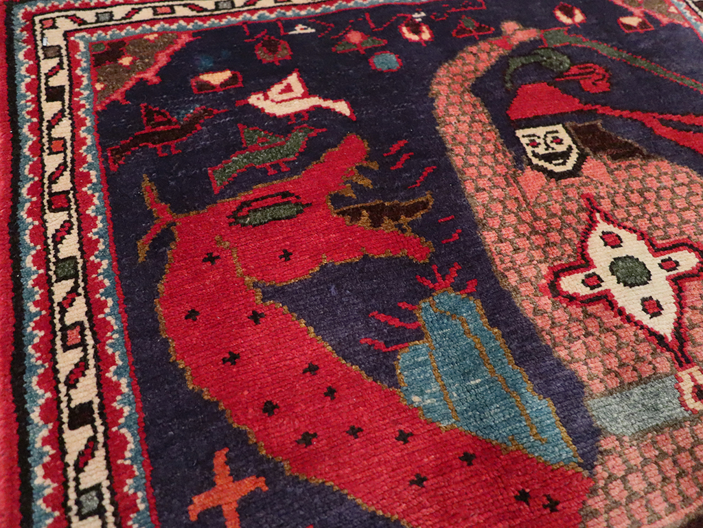 Vintage Persian Tabriz Pictorial Rug, No.23316 - Staging