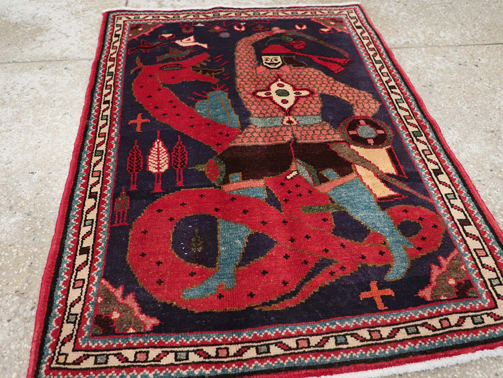 Vintage Persian Tabriz Pictorial Rug, No.23316 - Staging