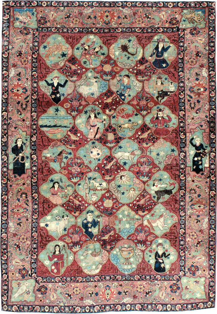 Antique Persian Tabriz Pictorial Rug, No.23348 - Staging