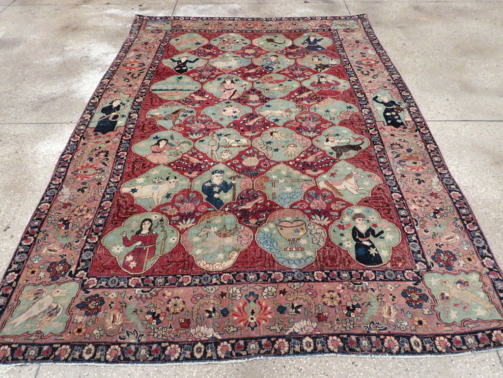 Antique Persian Tabriz Pictorial Rug, No.23348 - Staging