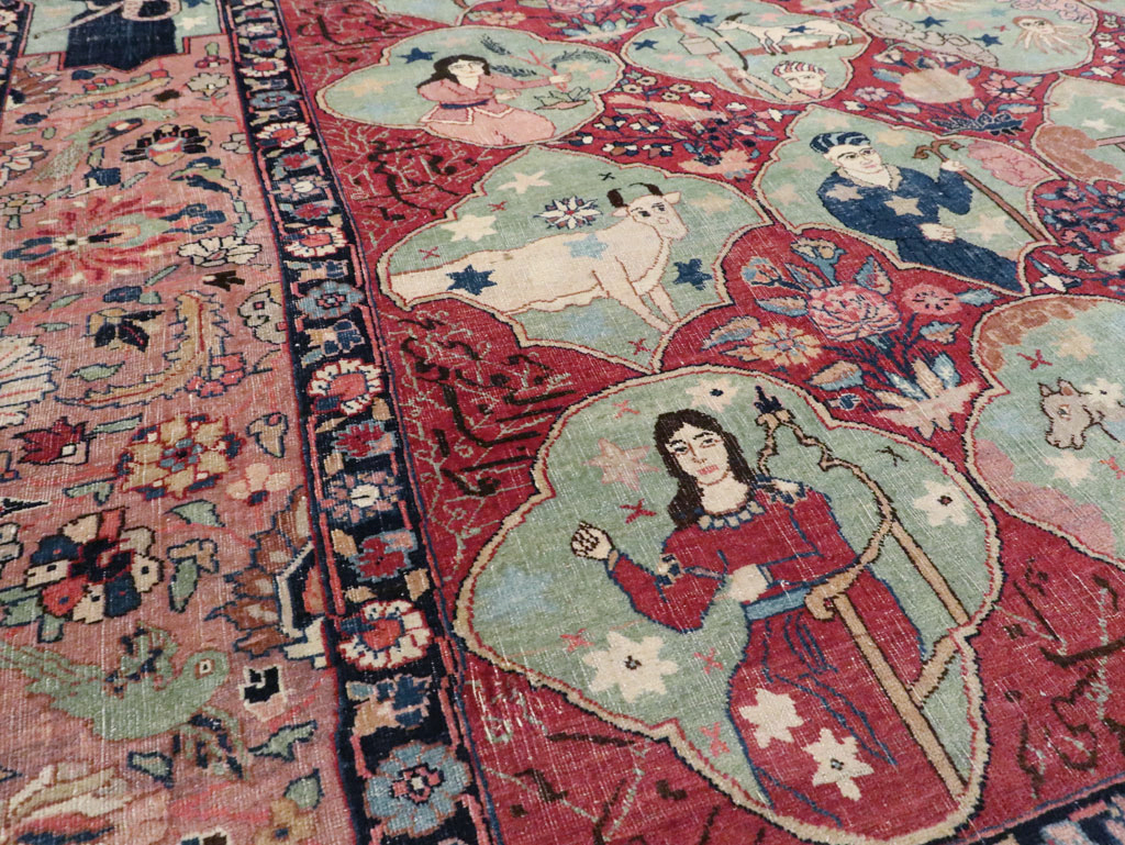 Antique Persian Tabriz Pictorial Rug, No.23348 - Staging