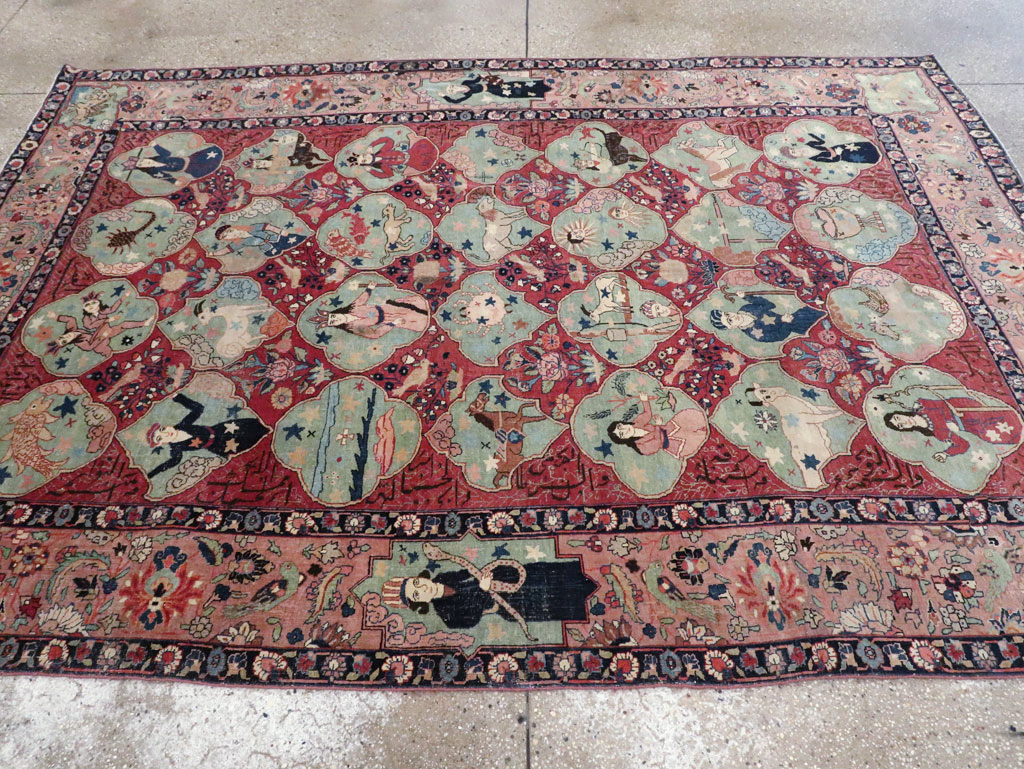 Antique Persian Tabriz Pictorial Rug, No.23348 - Staging