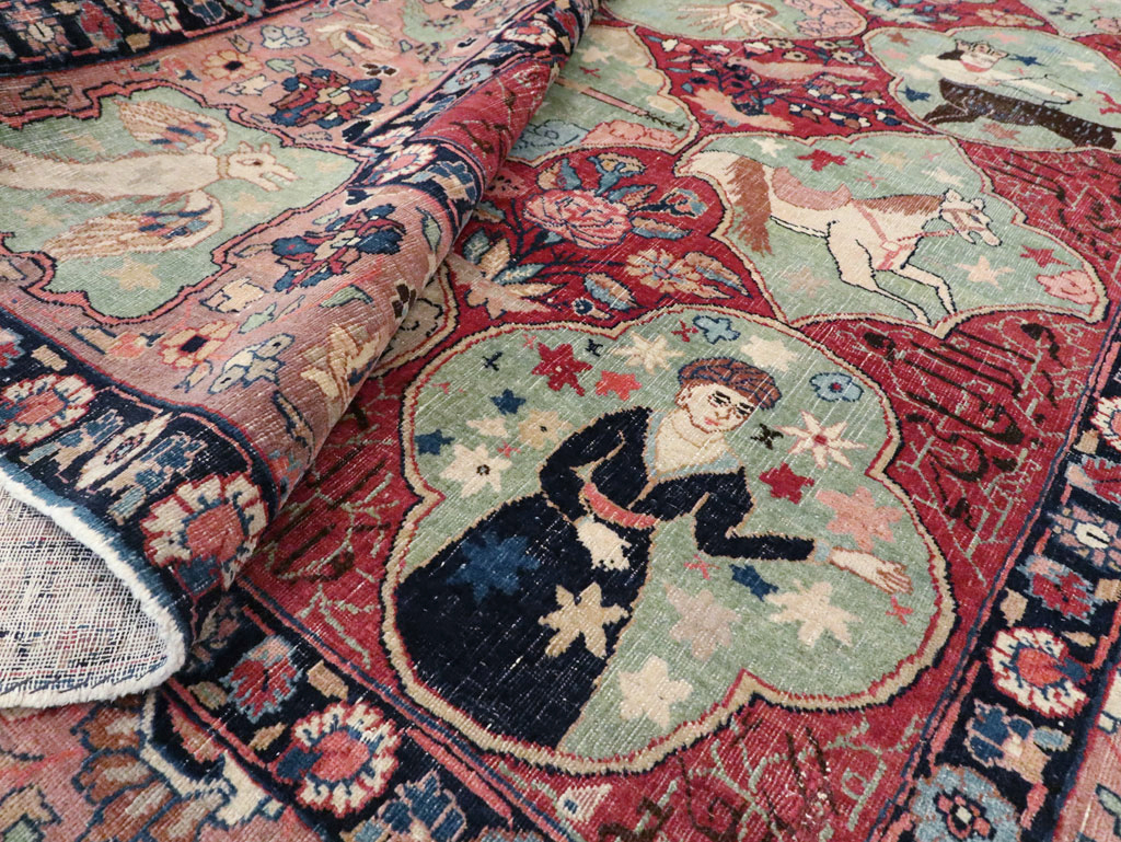 Antique Persian Tabriz Pictorial Rug, No.23348 - Staging