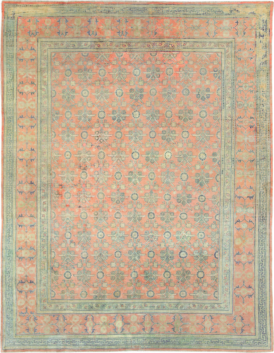 Antique East Turkestan Silk Khotan Room Size Carpet, No.23355 - Staging