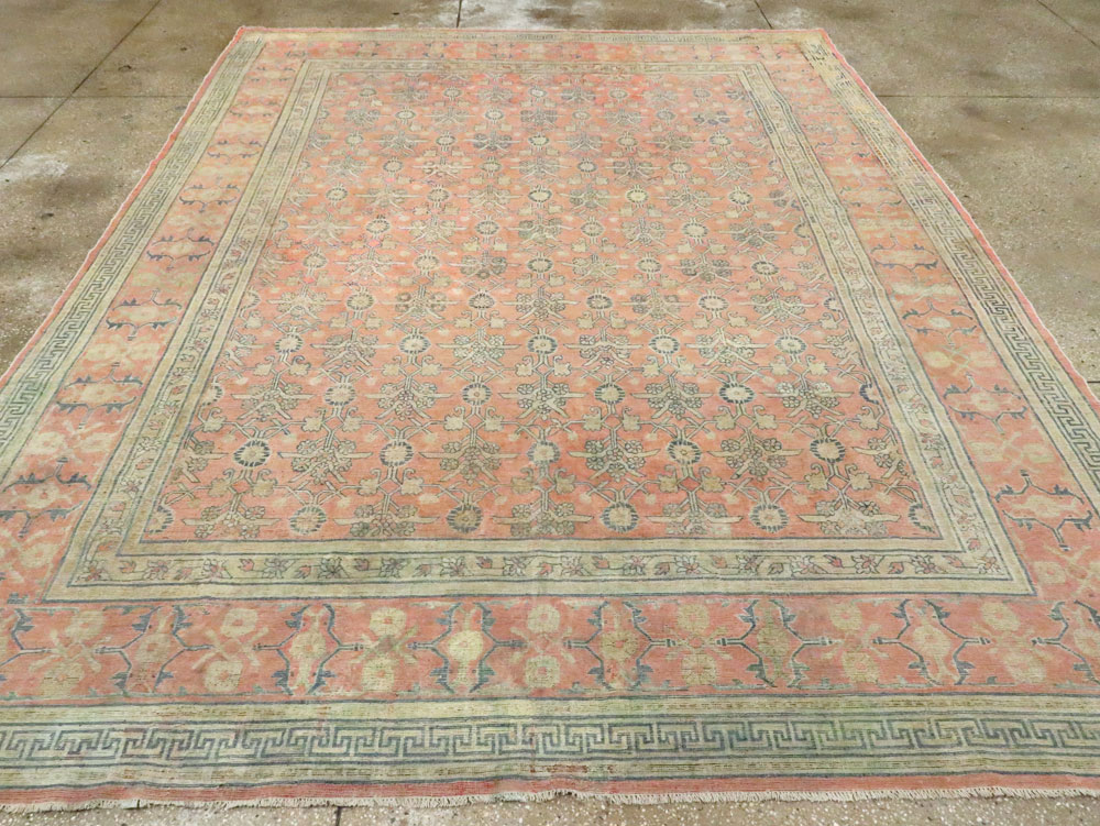 Antique East Turkestan Silk Khotan Room Size Carpet, No.23355 - Staging