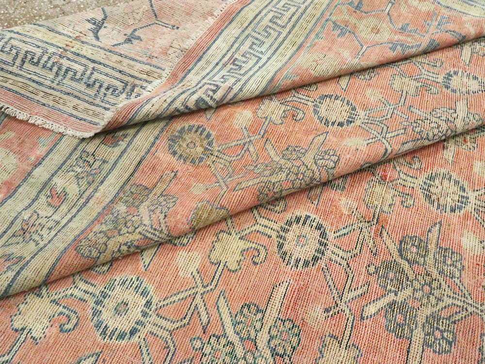 Antique East Turkestan Silk Khotan Room Size Carpet, No.23355 - Staging