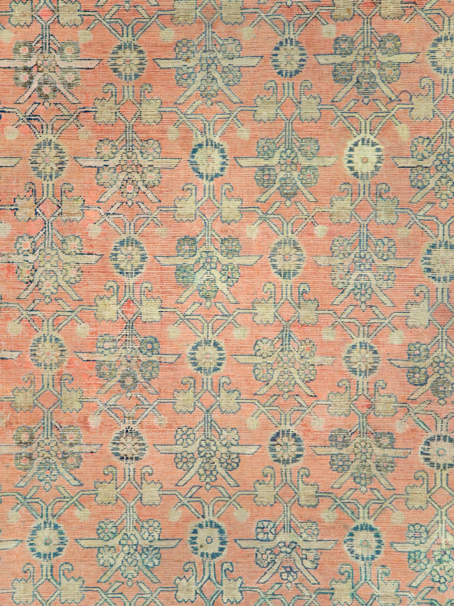 Antique East Turkestan Silk Khotan Room Size Carpet, No.23355 - Staging