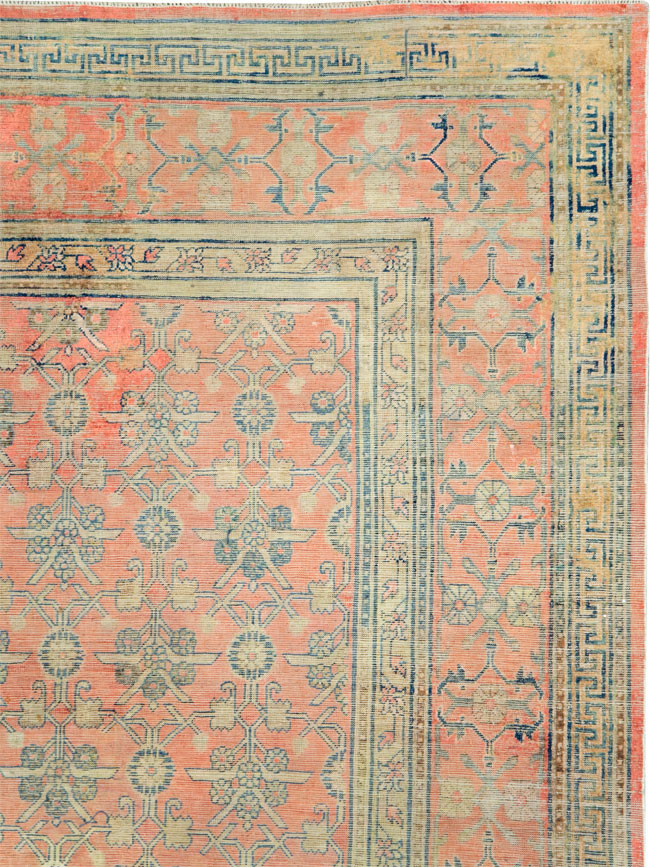 Antique East Turkestan Silk Khotan Room Size Carpet, No.23355 - Staging