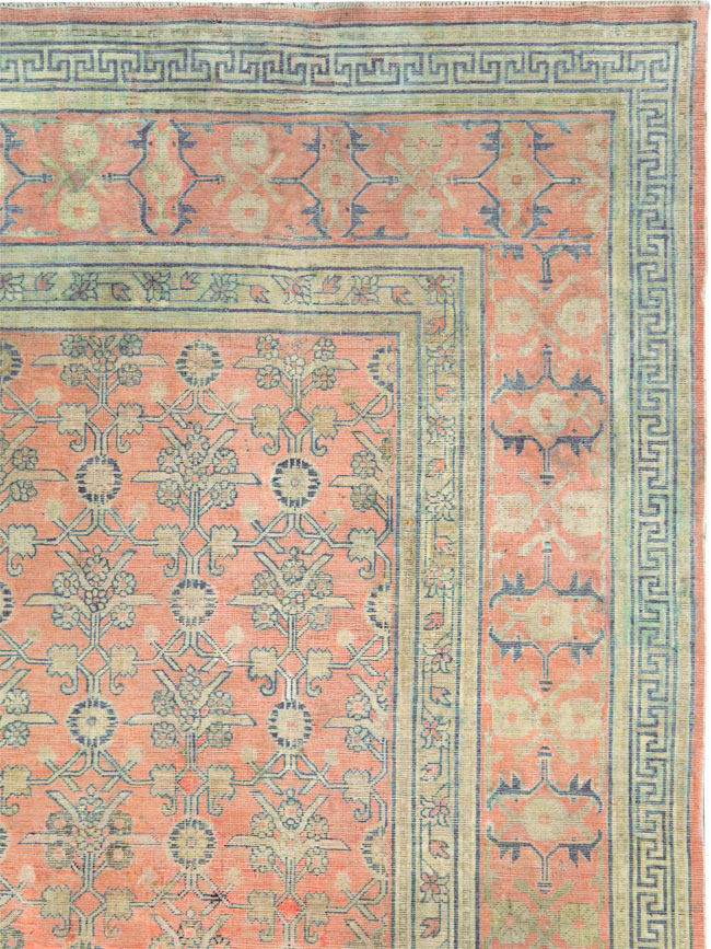 Antique East Turkestan Silk Khotan Room Size Carpet, No.23355 - Staging