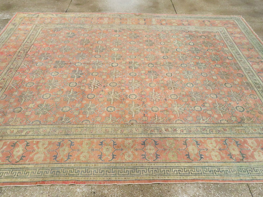 Antique East Turkestan Silk Khotan Room Size Carpet, No.23355 - Staging