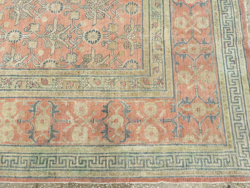 Antique East Turkestan Silk Khotan Room Size Carpet, No.23355 - Staging