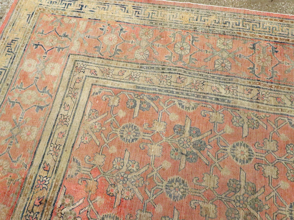 Antique East Turkestan Silk Khotan Room Size Carpet, No.23355 - Staging