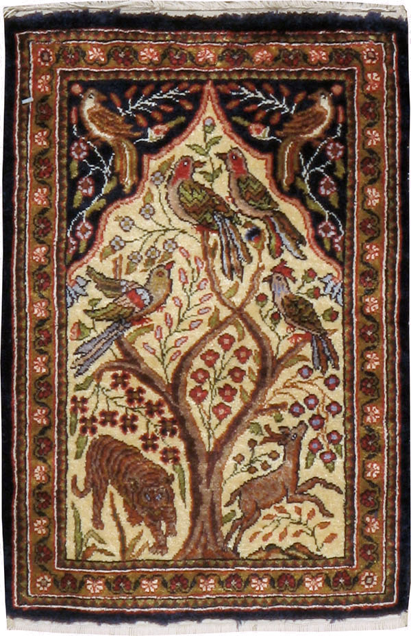 Vintage Persian Quom Pictorial Rug, No.23358 - Staging
