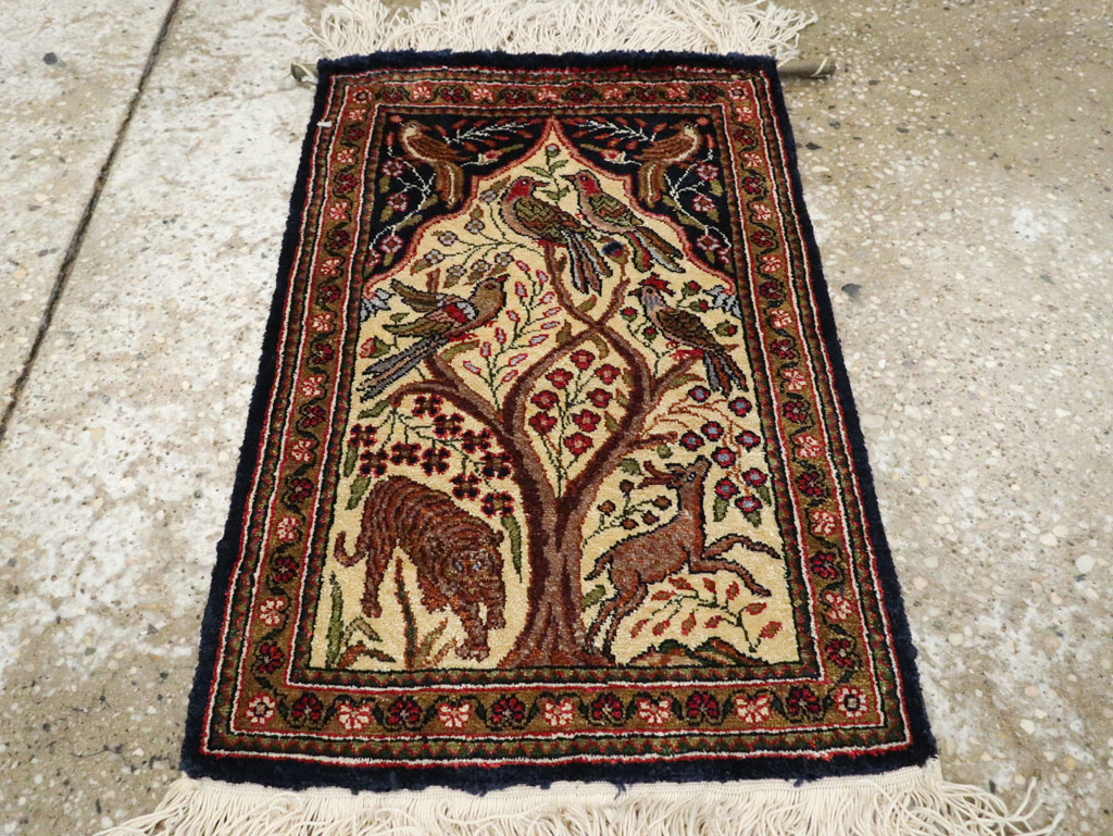 Vintage Persian Quom Pictorial Rug, No.23358 - Staging