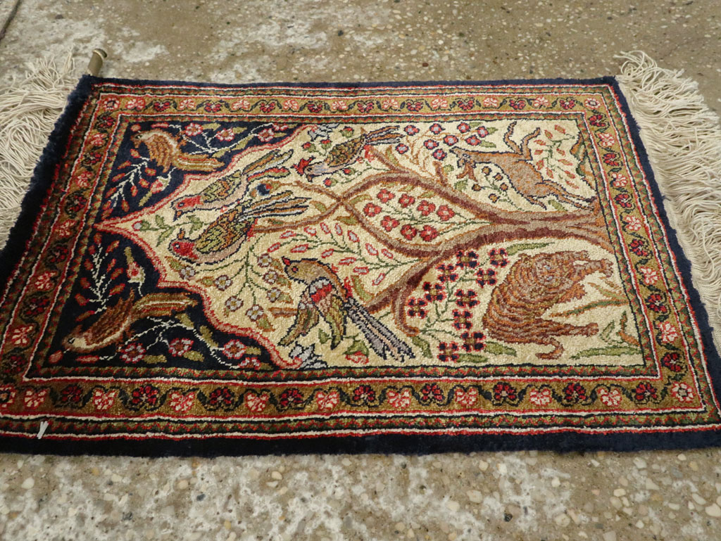 Vintage Persian Quom Pictorial Rug, No.23358 - Staging