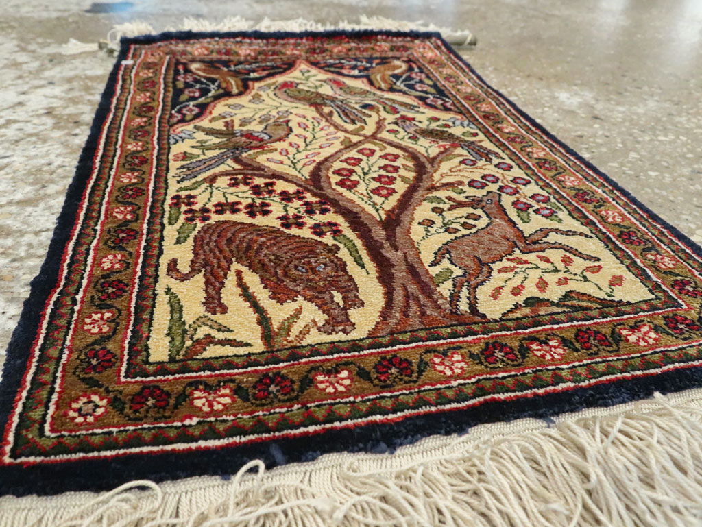 Vintage Persian Quom Pictorial Rug, No.23358 - Staging