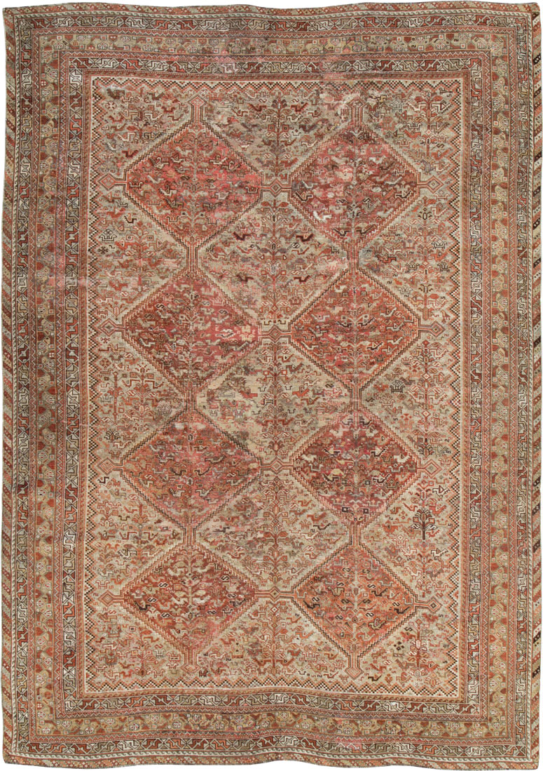 Antique Persian Shiraz Accent Carpet, No.23393 - Staging
