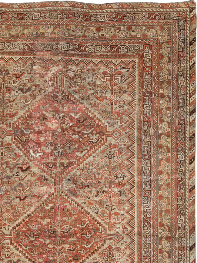 Antique Persian Shiraz Accent Carpet, No.23393 - Staging