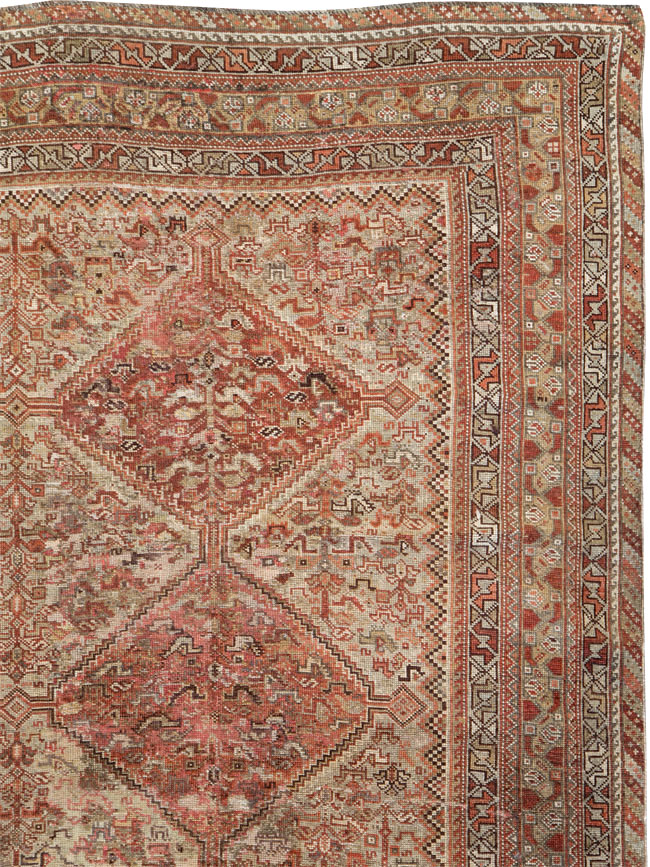 Antique Persian Shiraz Accent Carpet, No.23393 - Staging